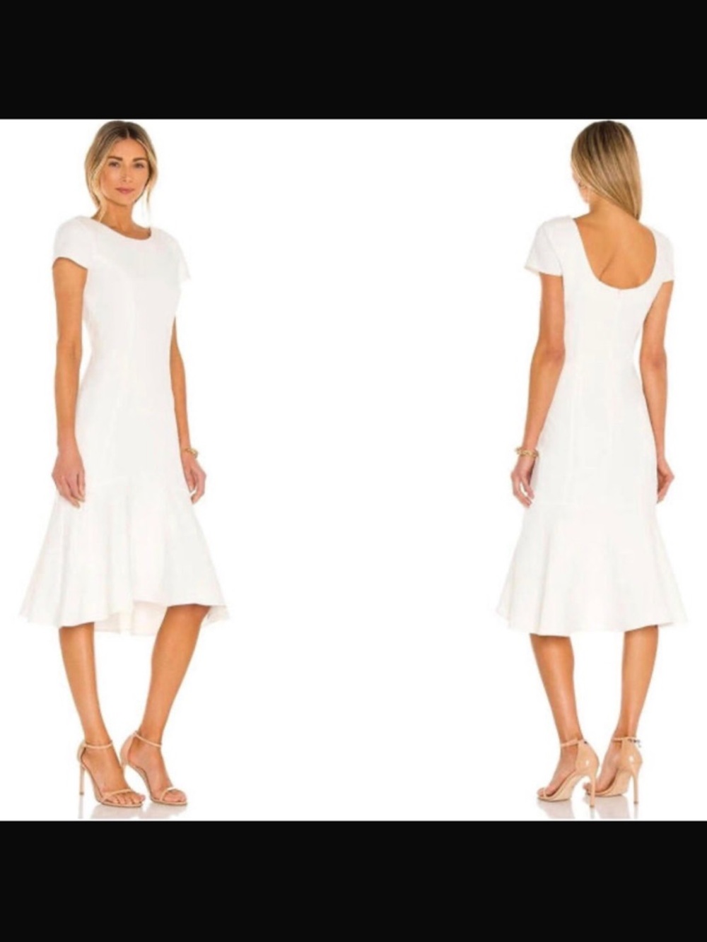 Amanda Uprichard Ivory Short-Sleeve Midi Fit-and-Flare Dress Sz XS Fully Lined